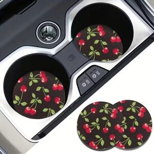 🦋 Cherry Print Car Coasters - 2 pack
